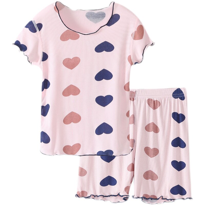 GIRLS HOME AIR CONDITIONED CLOTHES MODAL THIN SUMMER ICE SILK SHORT SLEEVE CHILDRENS PAJAMAS SET SHORTS TWO-PIECE SET