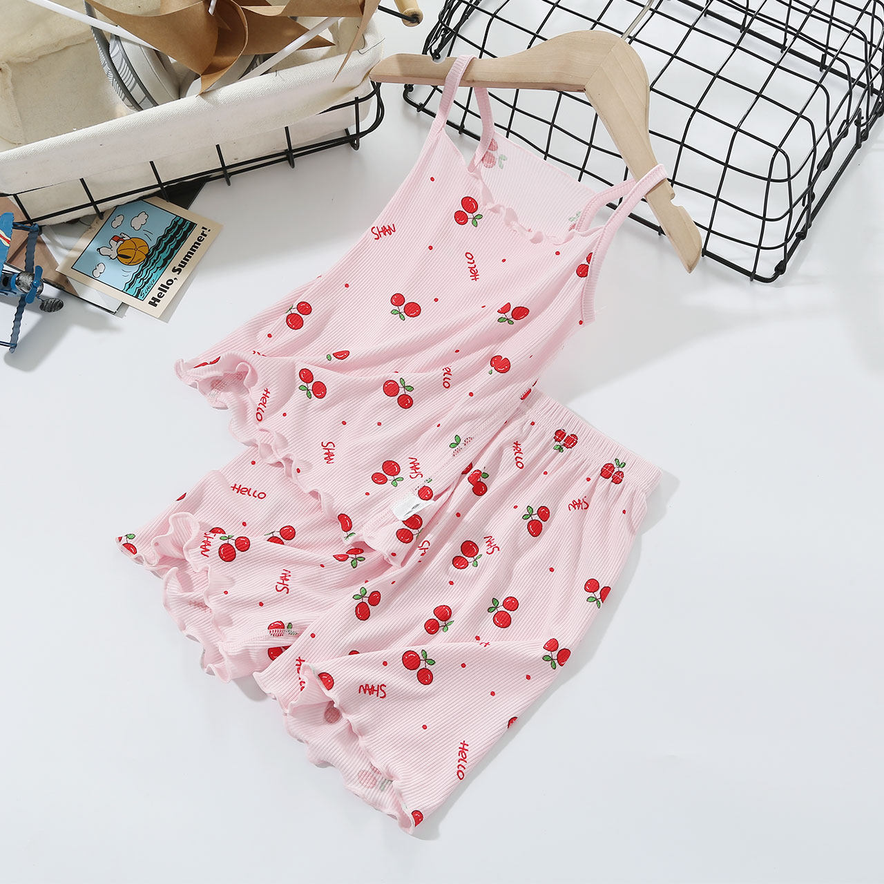 BABY VEST SET SUMMER LOUNGEWEAR SUSPENDERS THIN MODAL CLOTHES CHILDRENS GIRLS SHORTS PAJAMAS TWO-PIECE SET