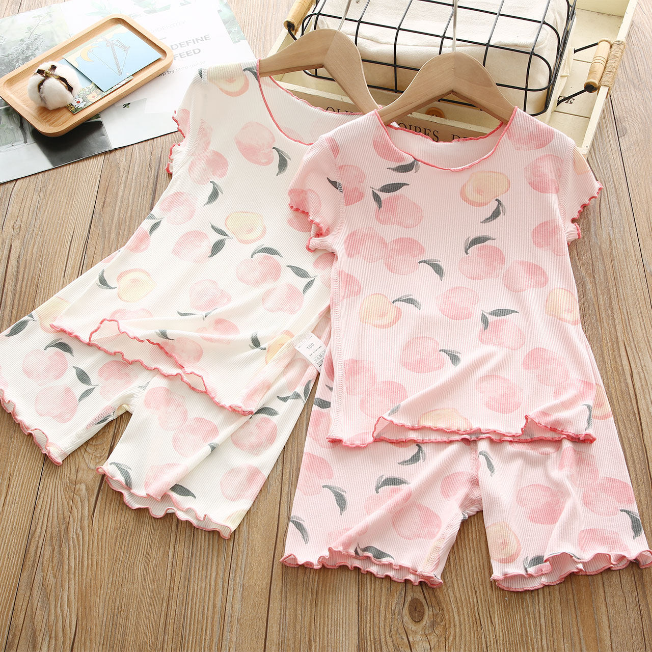 CHILDRENS PAJAMAS SUMMER THIN GIRLS LOUNGEWEAR PRINCESS BABY MODAL SHORT SLEEVE PANTS BIG KIDS LITTLE GIRL SET