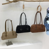 ins博主同款 小脏柜 2024秋冬新款 复古麂皮绒手提保龄球波士顿包包