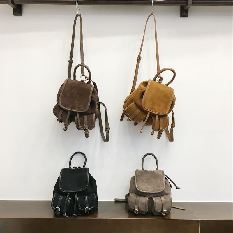 小脏柜 秋冬新款磨砂绒面双肩包简约迷你小背包轻便通勤小众女包