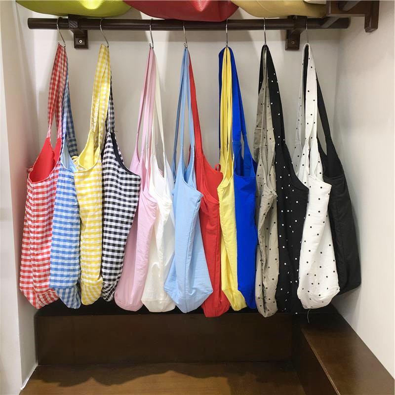 小脏柜 韩国ins小众波点格子帆布购物袋轻便夏季大容量单肩托特包,箱包皮具/热销女包/男包,通用款女包,淘宝优惠券,粉丝福利购,淘宝优惠卷