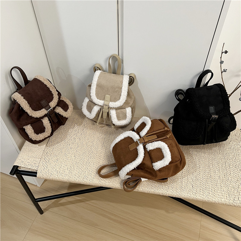 小脏柜 秋冬新款撞色拼接绒面羊羔毛双肩背包时尚复古旅行小书包,箱包皮具/热销女包/男包,通用款女包,淘宝优惠券,粉丝福利购,淘宝优惠卷