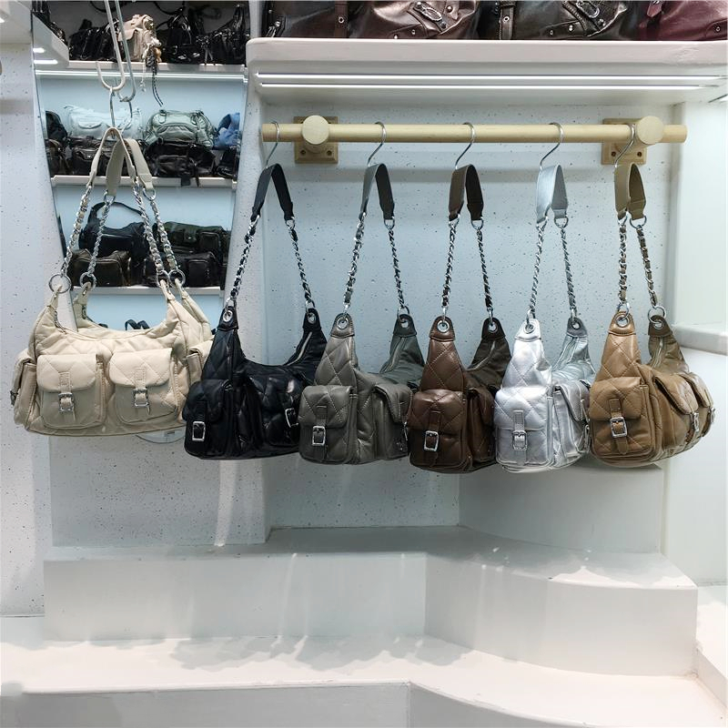 小脏柜 2025新款高级感菱格链条包包多口袋时尚女单肩斜挎托特包