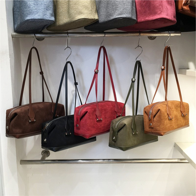 小脏柜 新款秋冬韩国复古麂皮绒手提保龄球波士顿包单肩腋下包包