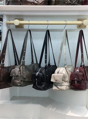 小脏柜 小众做旧擦色雾灰色韩版女手提腋下包单肩保龄球波士顿包