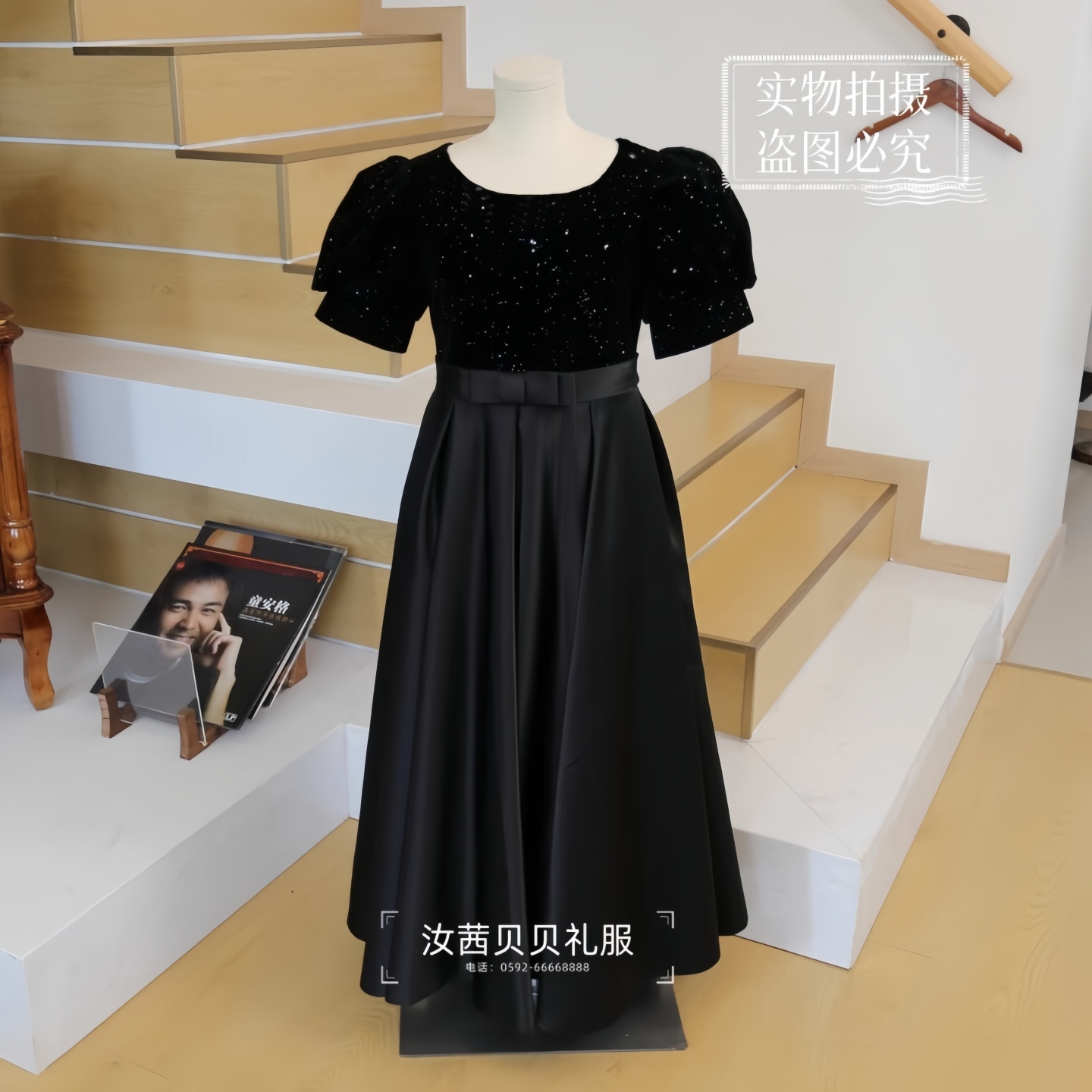 8-18岁女童高端黑色钢琴礼服法式长裙钢琴艺考乐团酒红色服演出服