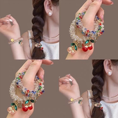 樱落星坠 韩国水钻樱桃吊坠气质发绳女送闺蜜手链两用扎马尾