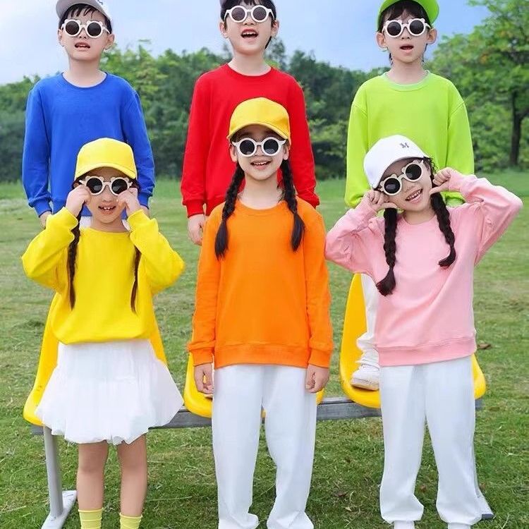 糖果色亲子装卫衣春秋幼儿园班服小学生演出活动运动会卫衣套装