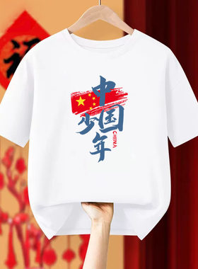 纯棉国潮中国少年短袖t恤男女学生初中生青年大合唱演出班服定制