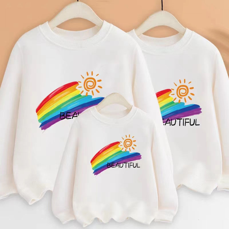 彩虹亲子装卫衣班服幼儿园小学生运动会定制衣服儿童长袖上衣秋冬