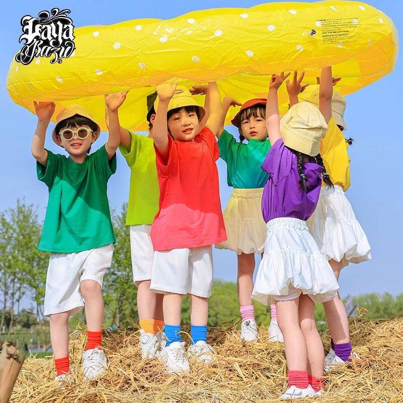六一儿童演出服装幼儿园糖果色T恤小学生运动会班服啦啦队表演服