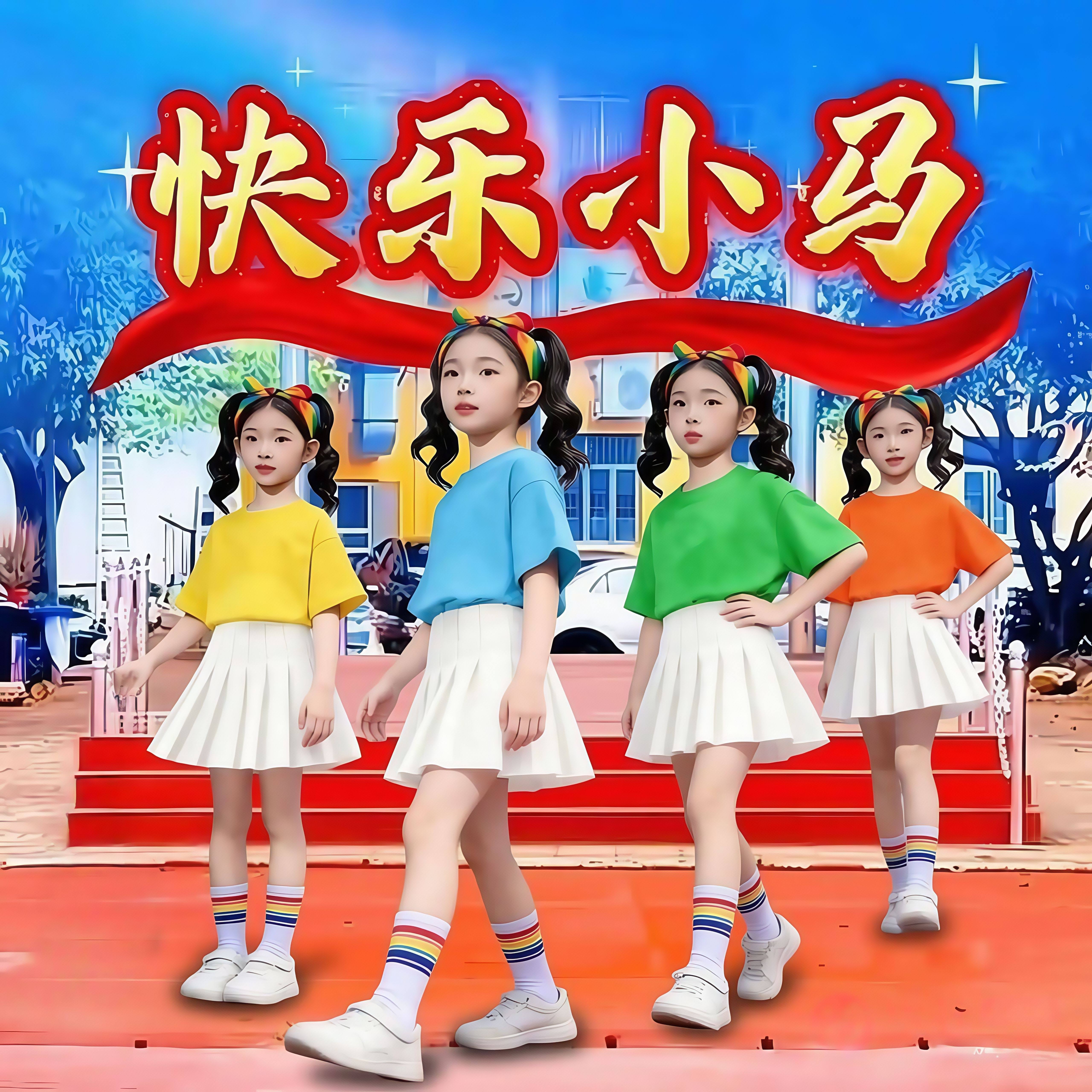 孩子的天空演出服学生糖果色彩色多巴胺短袖六一快乐小马舞蹈服
