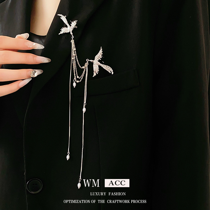 新中式凤凰珍珠流苏胸针中国风新款时尚胸花小众百搭精致别针