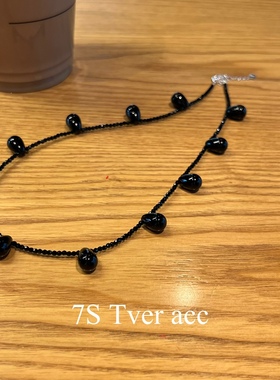 Tveracc 韩代黑玛瑙水滴项链 流苏女小众设计感锁骨链黑暗系