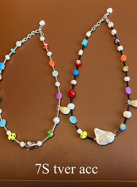 tver Acc韩国东大门多巴胺彩色巴洛克珍珠项链 锁骨链 春夏
