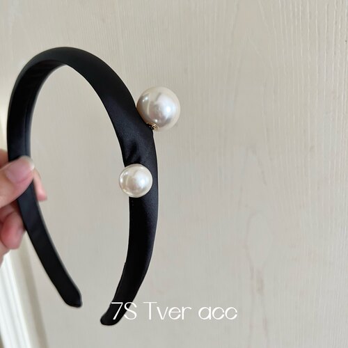 tver Acc韩国进口小香风双珠发箍 缎面丝绒秋冬新款发饰