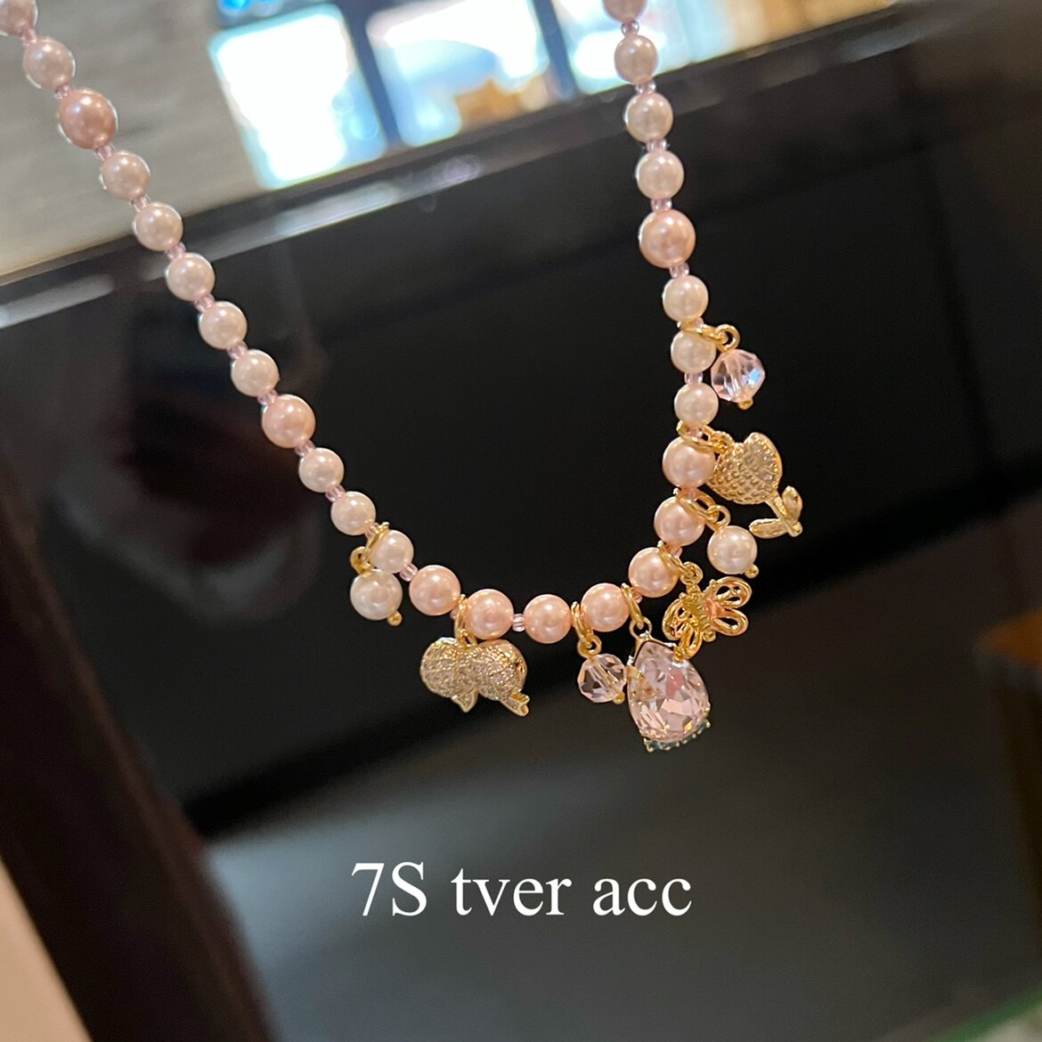 Tveracc 韩国进口花园粉色蝴蝶结珍珠项链女锁骨链颈链线下专柜款