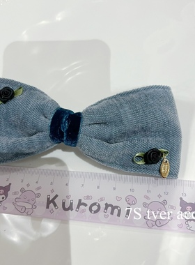 tveracc韩国进口雾霾蓝复古花蝴蝶结发夹 森系女发饰头饰 弹簧夹