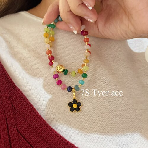 tver Acc韩国东大门彩石花朵项链 吊坠磁吸式锁骨链多巴胺