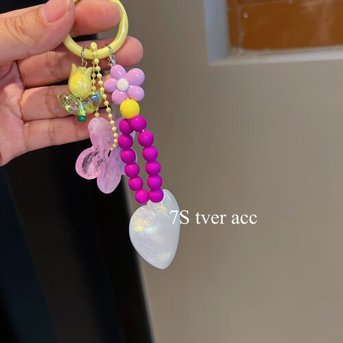 tver Acc韩代多宝爱心荧光玫红花朵钥匙扣包包挂件多巴胺
