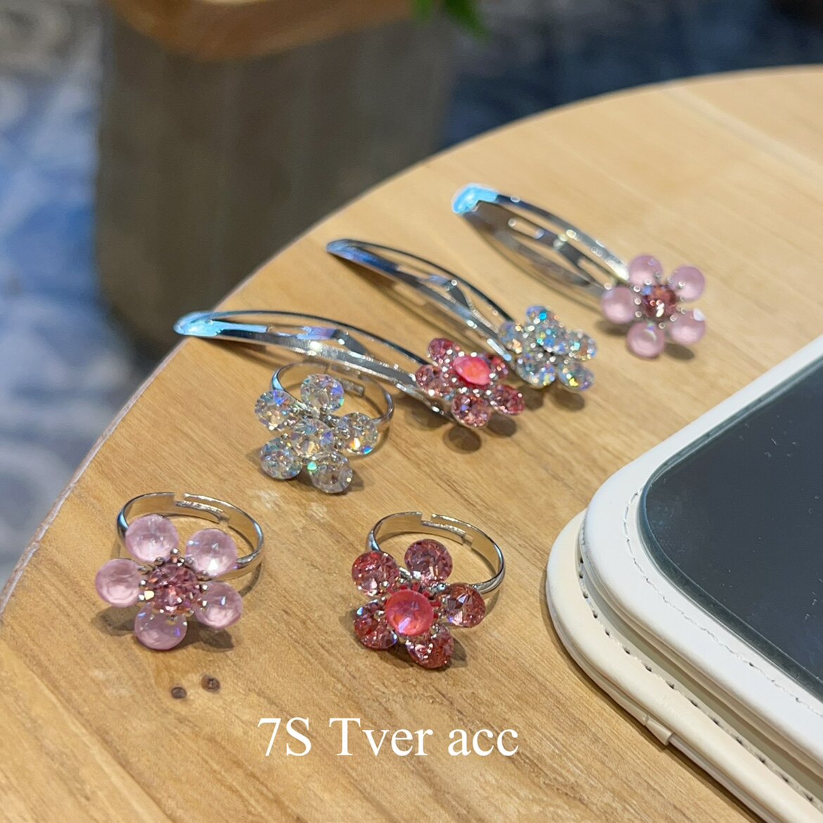 Tver韩国进口施钻樱花戒指开口 花朵发夹 ins细腻唯美首饰发饰