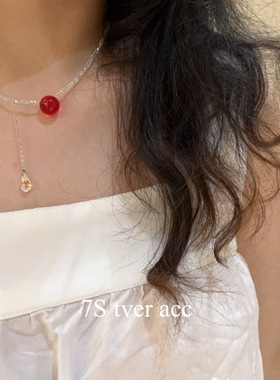 实拍Tveracc韩国进口复古红色琉璃串珠项链女叠戴ins锁骨链短项链