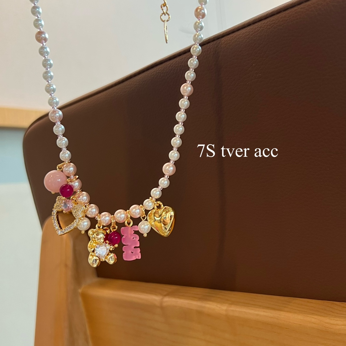 tver Acc韩国Cati猫咪家小熊多彩石挂坠项链 锁骨链毛衣链