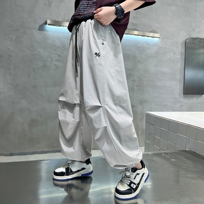 男童夏季直筒阔腿工装裤2025新款宽松长裤儿童夏天冰丝薄款裤子潮