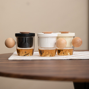 简约陶瓷马克杯子玻璃杯茶水分离杯带盖个人家用办公杯过滤泡茶杯