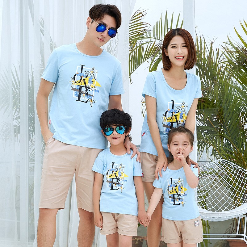 亲子装夏装2018新款潮母女母子短袖T恤全家装一家三口家庭装情子