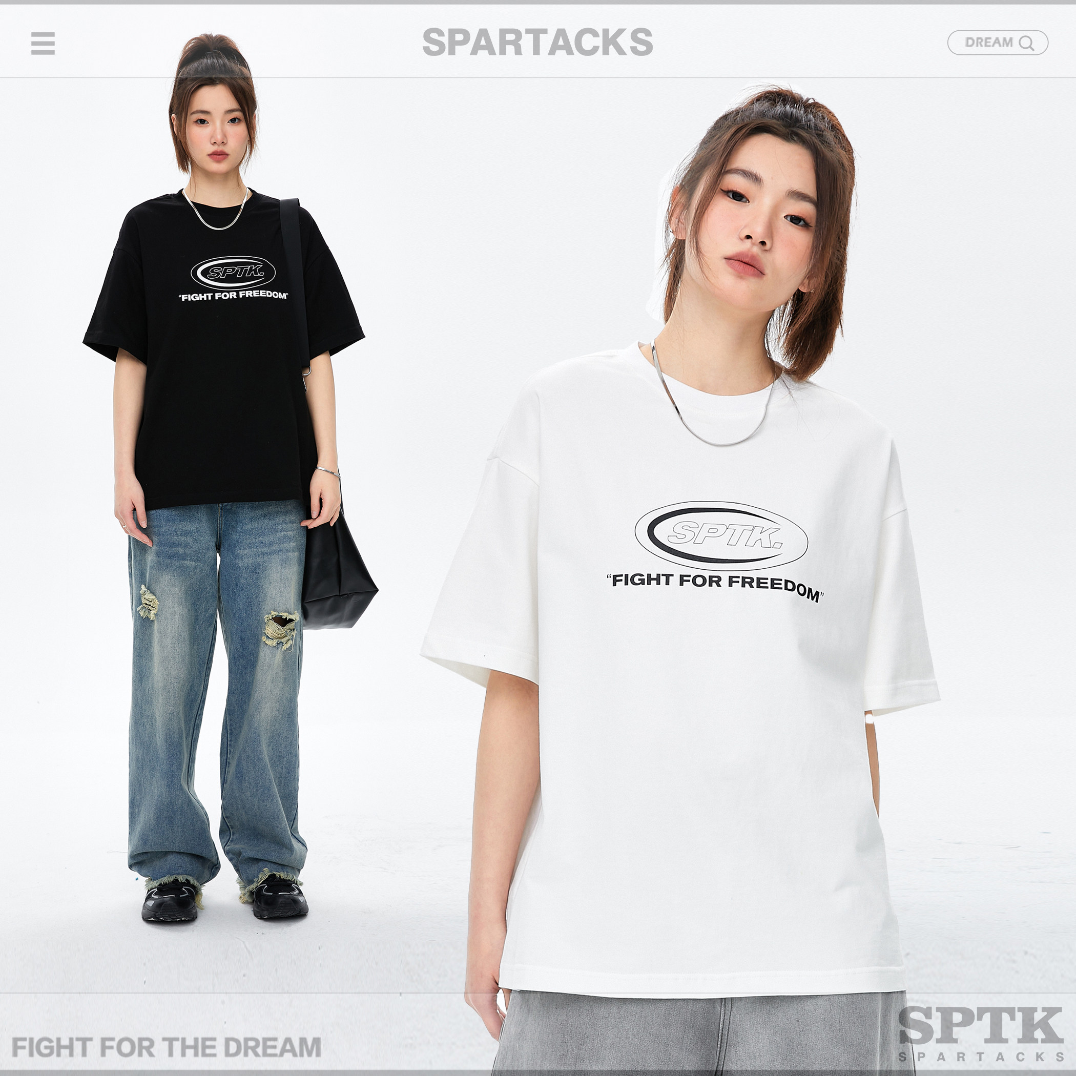 SPARTACKS美式字母印花宽松T恤