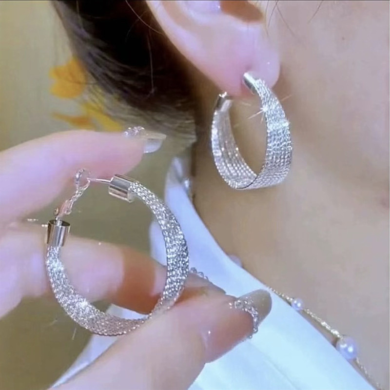 925银针多层银色麻花圈耳环法式气质简约冷淡风时尚百搭小众独特