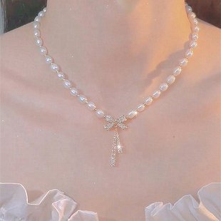 蝴蝶结珍珠项链女2023年新款 潮轻奢设计感高级网红气质锁骨链颈链