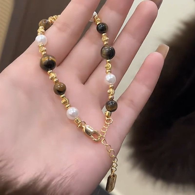 复古美拉德虎眼石珍珠手链女独特