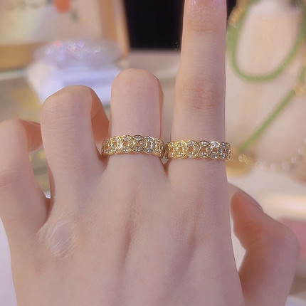 2025新款铜钱潮流戒指女小众设计食指轻奢高级感开口时尚不掉色