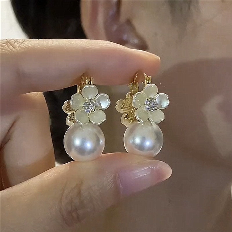 超仙双面花朵珍珠耳环女耳扣小众设计耳钉轻奢气质高级感独特耳饰