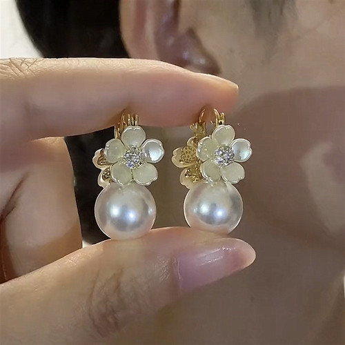 超仙双面花朵珍珠耳环女耳扣小众