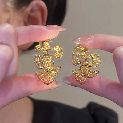 镂空金色波浪裙摆耳圈耳环时尚