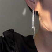 s925银针气质高级感流苏耳环新款 潮冷淡风长款 排钻两戴后挂耳坠女