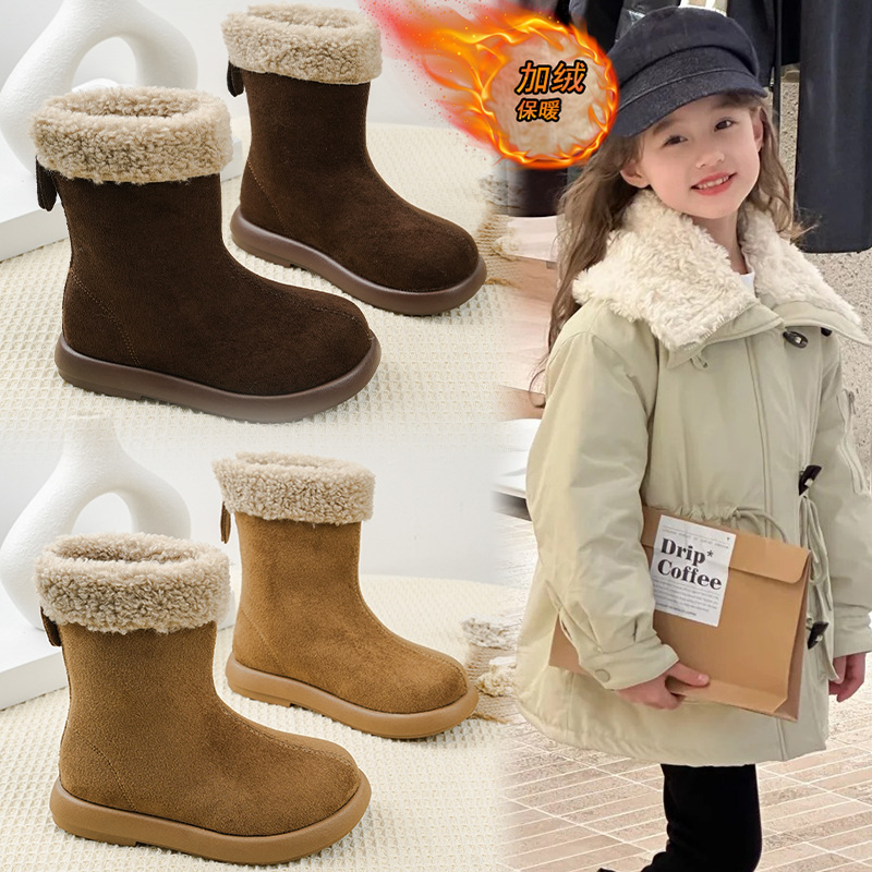 儿童雪地靴男女童加绒保暖软底鞋