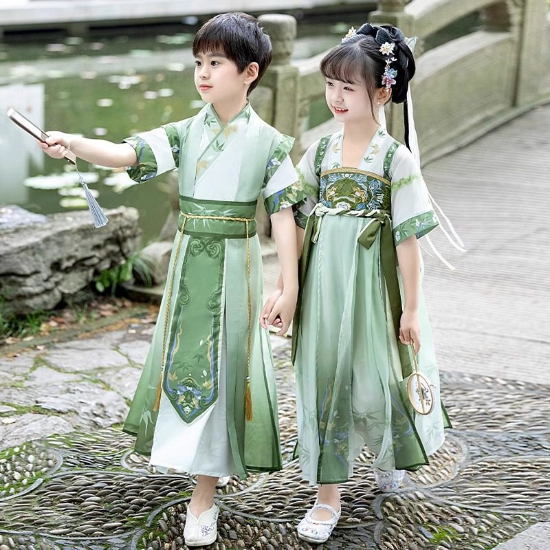 2025新款儿童国学服汉服男童短袖中国风夏款古风唐装女童超仙古装