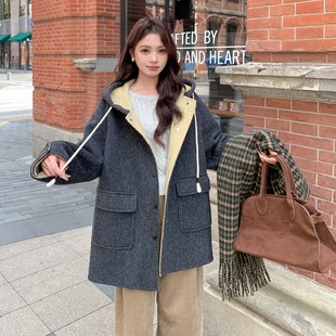 2025连帽双面羊绒大衣女短款秋冬新款宽松舒适带帽好看