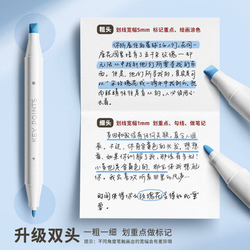 恩米荧光笔莫兰迪标记笔淡色系马卡龙双头记号笔多色高荧光笔