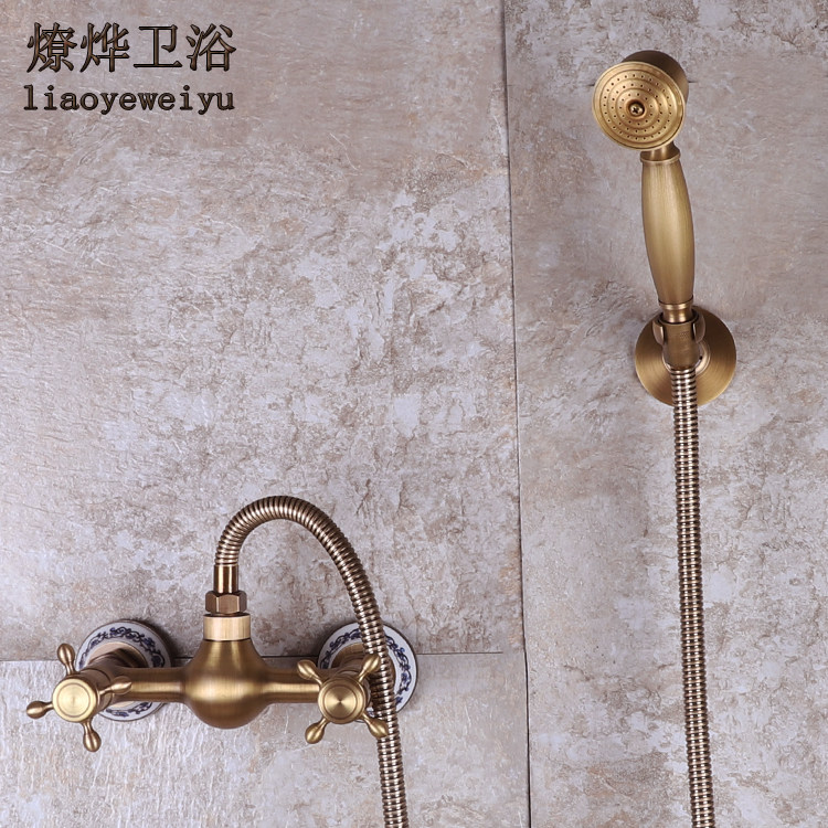 全铜仿古陶瓷入墙式浴缸花洒