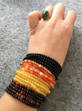 玛瑙手串黑色糖果色黄色梦幻多圈女手串转运佛珠水晶礼物饰品