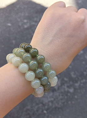 天然和田玉渐变手串冰晴水绿圆珠手链只此青绿玉石手串男女12mm