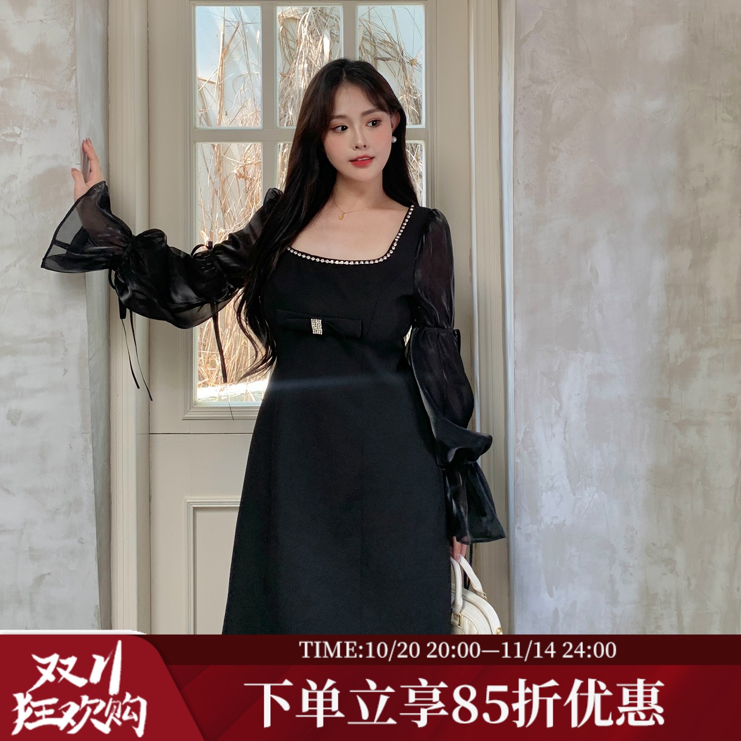 MB大码女装法式复古水钻连衣裙