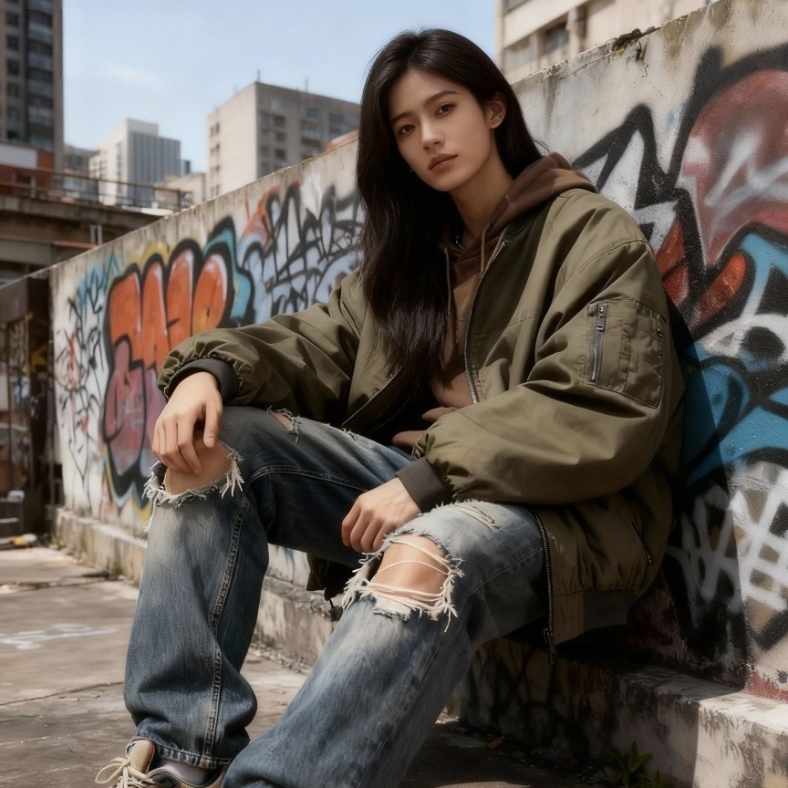 大码棒球服外套女冬季美式潮牌中性宽松飞行员夹克夹棉假两件