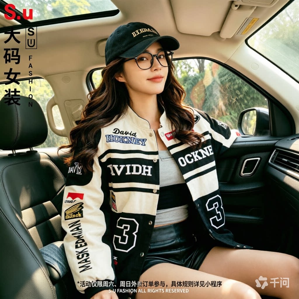 大码美式复古刺绣棒球服外套女新款美式复古机车服宽松夹克上衣